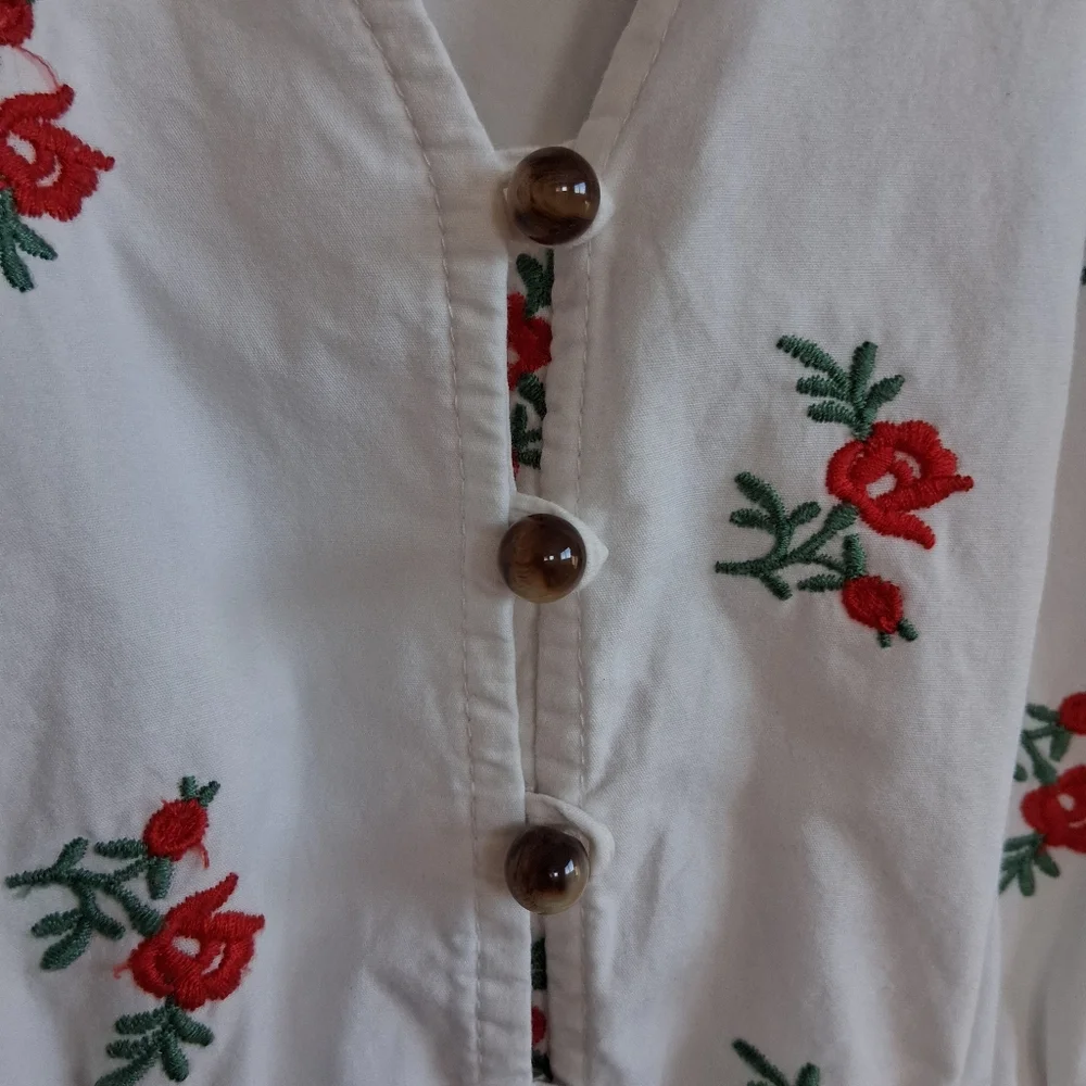 Anthtopologie Maeve Rosalie Embroidered Blouse White Poplin Cotton